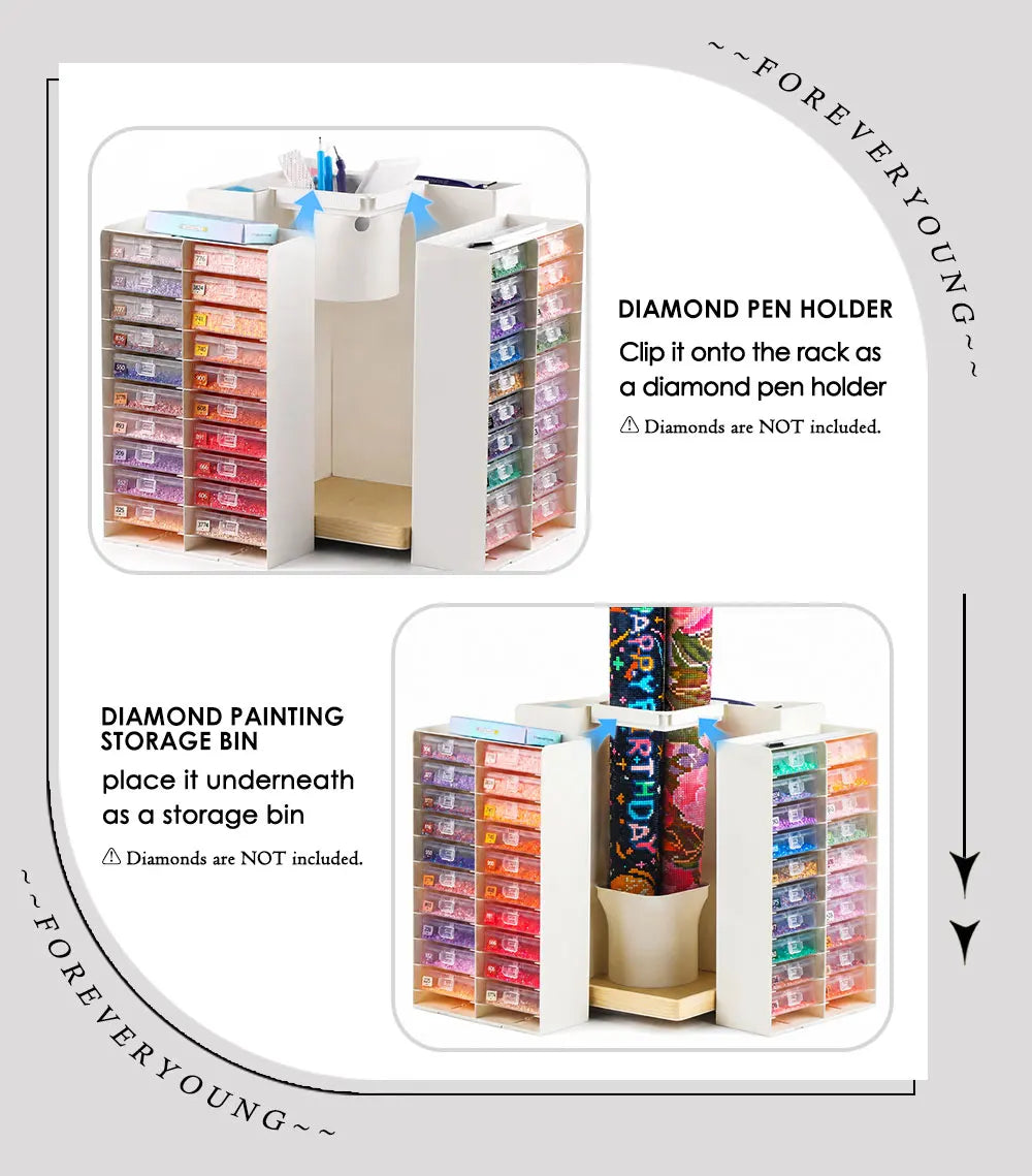 Foreveryoung Rotatable Diamond Storage Rack 80 Trays Wood