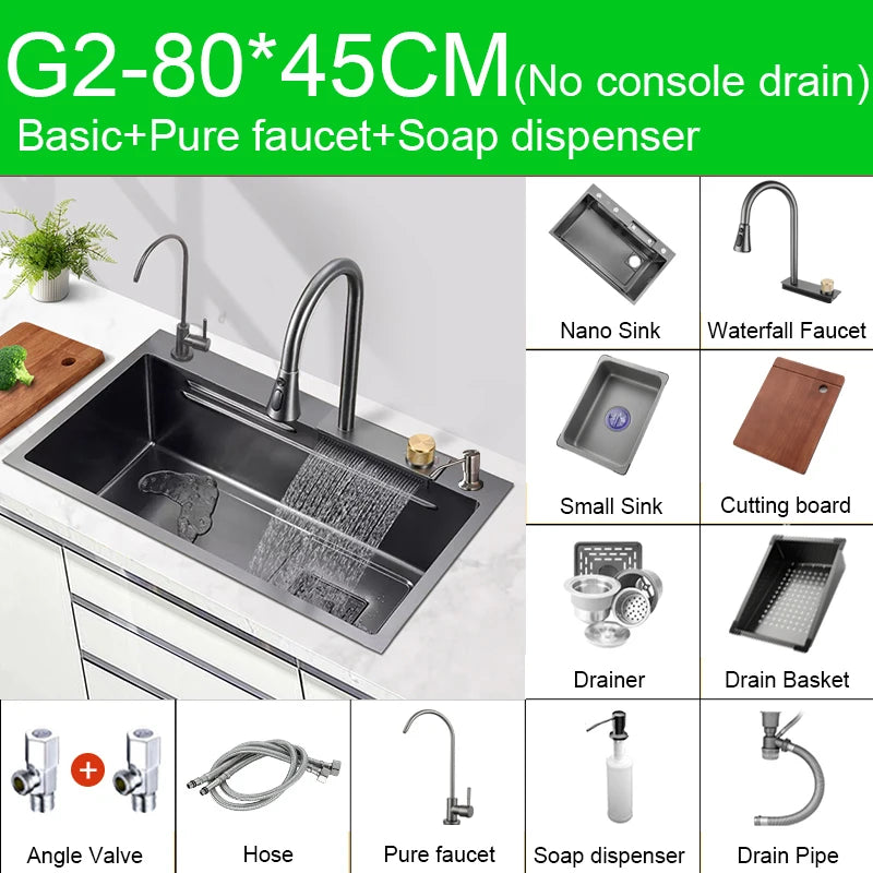 Black Nano Sink Waterfall Faucet Large Bowl Cup