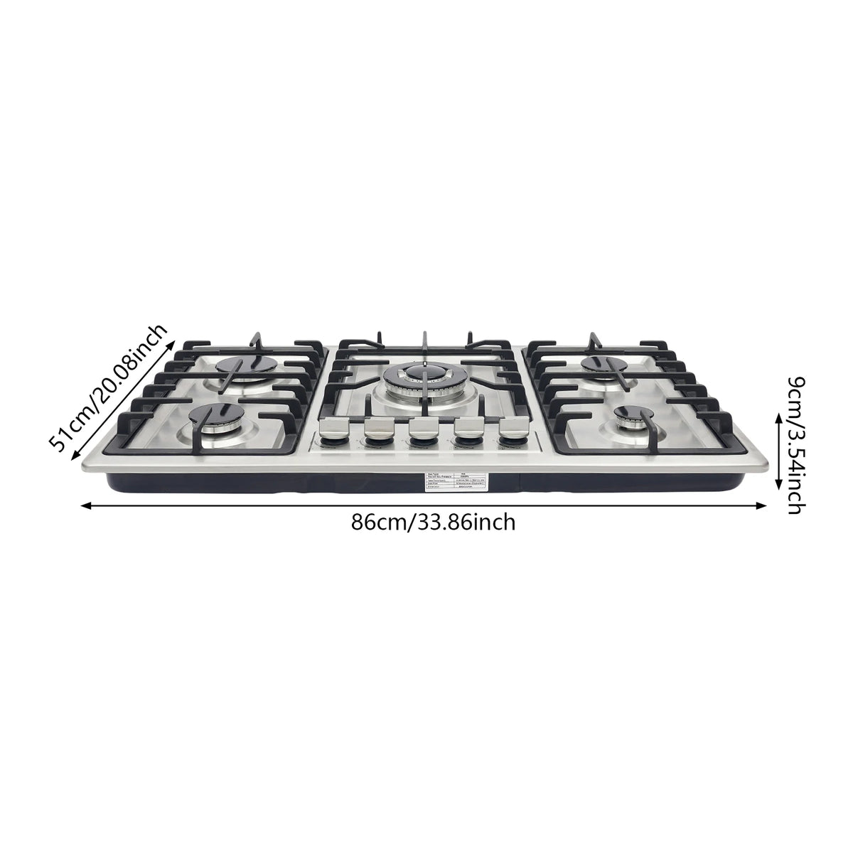 5-Burner Stainless Steel Gas Cooktop 3kw Max Output