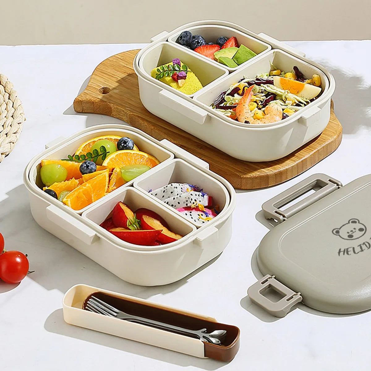 Removable Grids Cute Plastic Divided Lunch Box Kids
