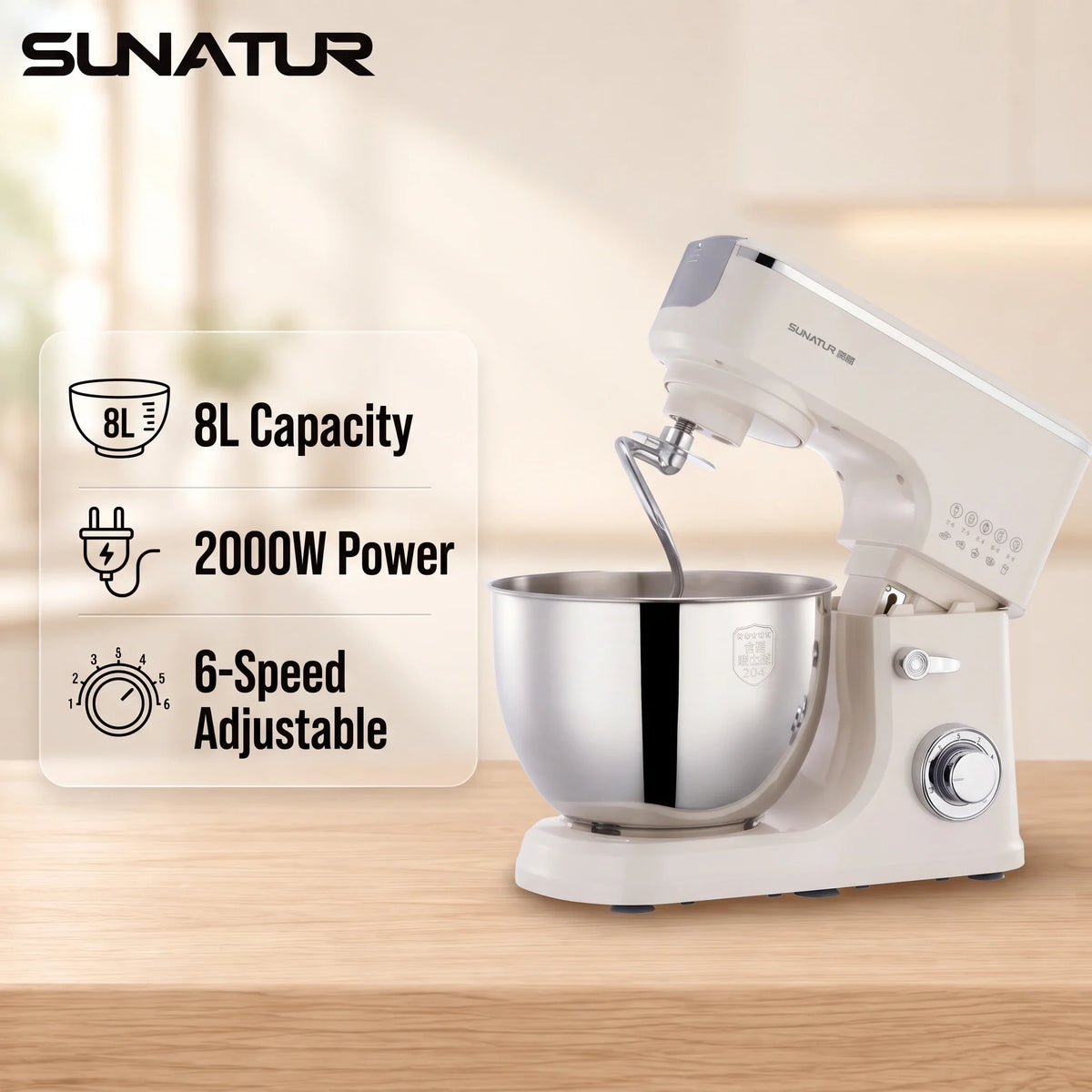 Sunatur 8l Stand Mixer Machine 2000w Electric Blender
