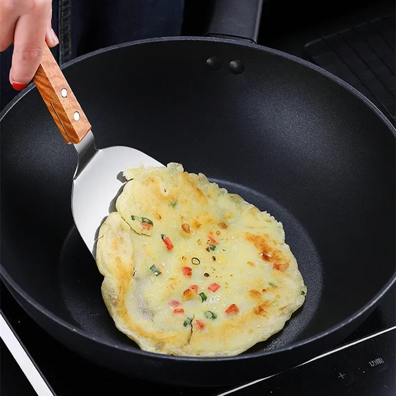 Stainless Steel Wooden Handle Teppanyaki Shovel Non-Slip Frying