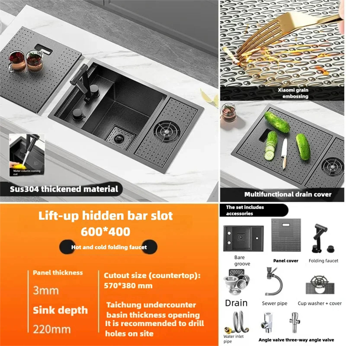 Cup Washer Hidden Bar Sinks Lid Multifunctionalstainless Steel