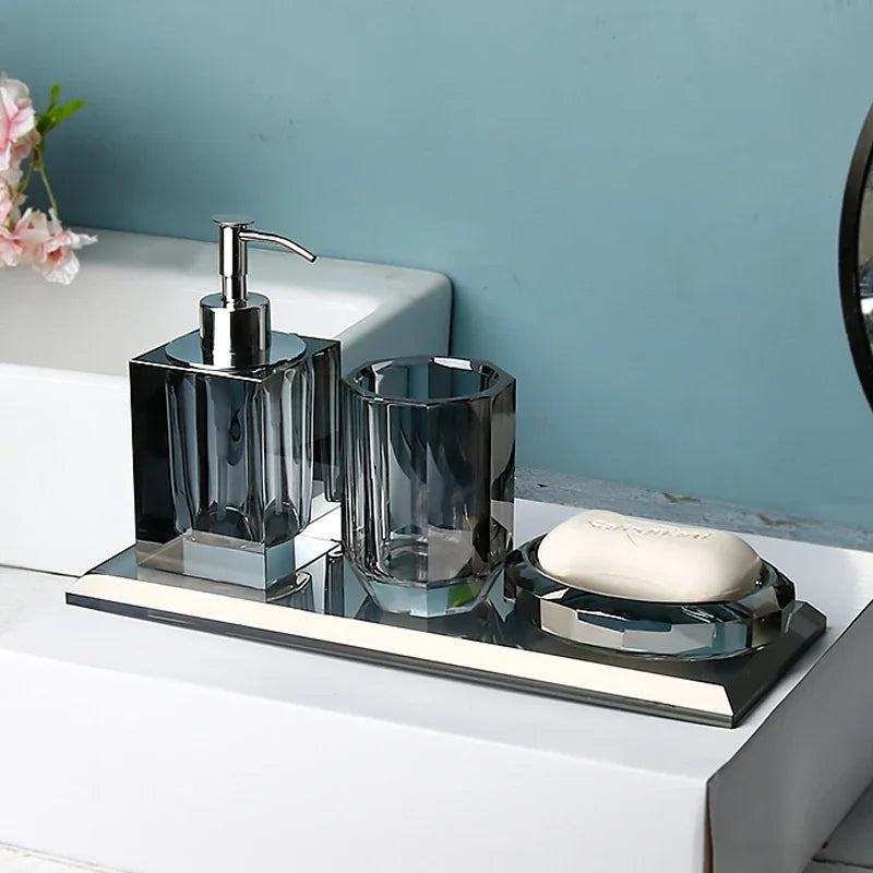 Crystal Glass Bathroom Kit Couple Mouthwash Cup Tray