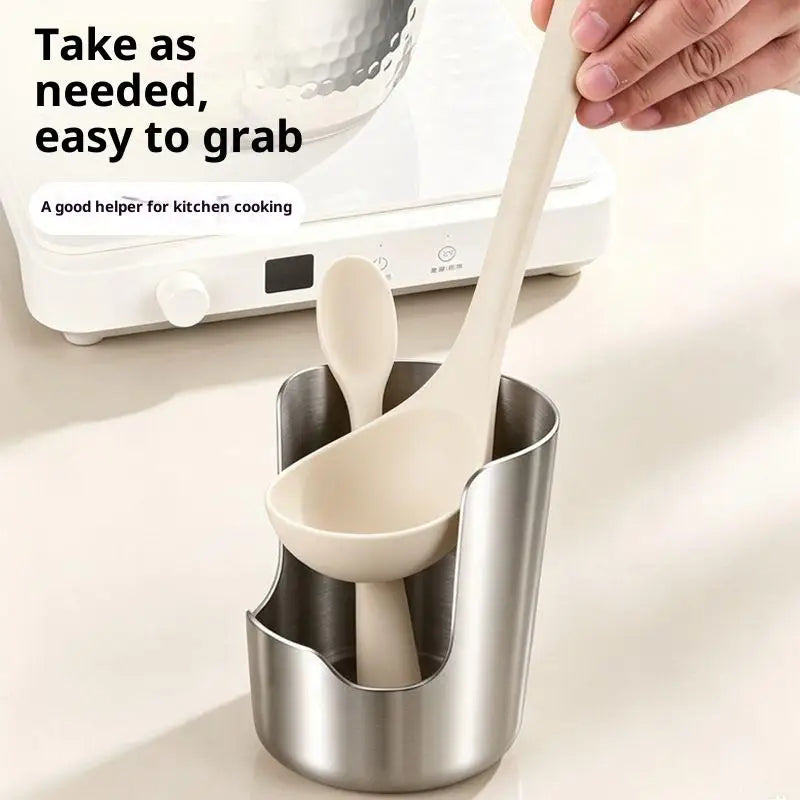 2in1 Stainless Steel Spoon Holder Rack Lid Utensil