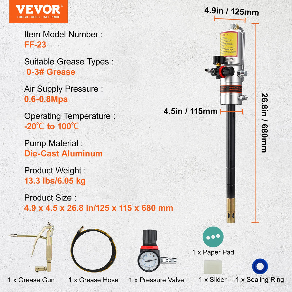 Succebuy Pneumatic Grease Pump Air Operated 13 Ft