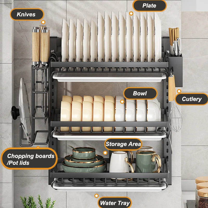 Layer Dish Rack Wall Mounted Storage Rack No-Hole