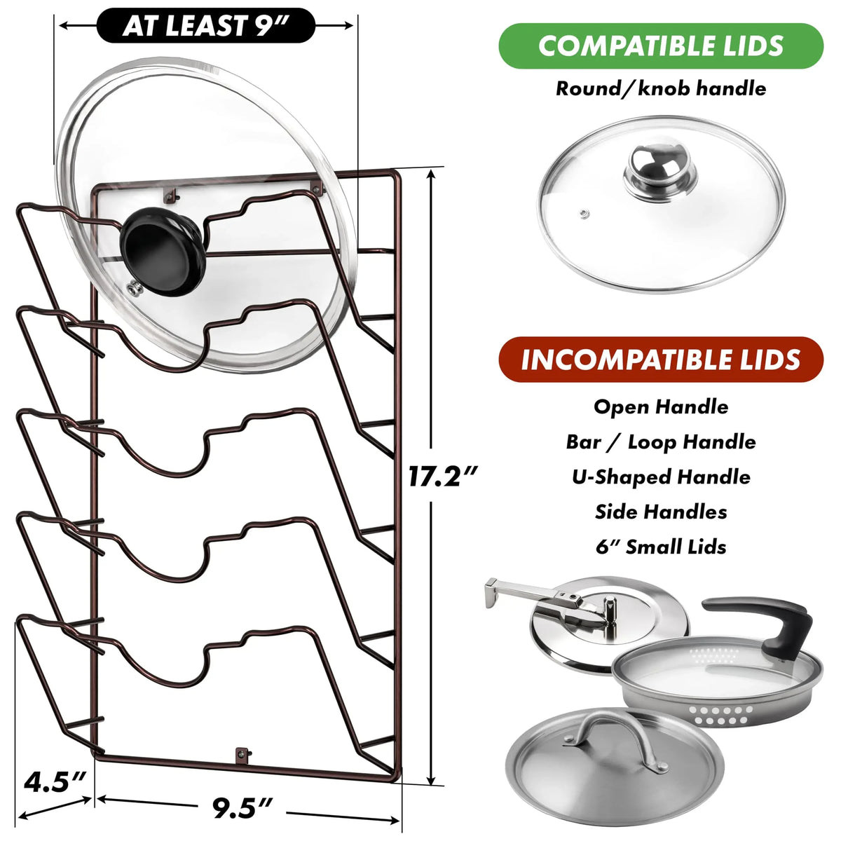 Rust-Free Pot Lid Storage Rack Organizer Rack Wall