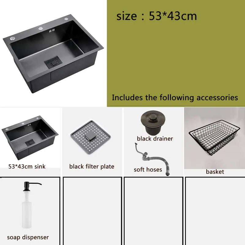 Black Sink 304 Stainless Steel Vegetable Washing Basin