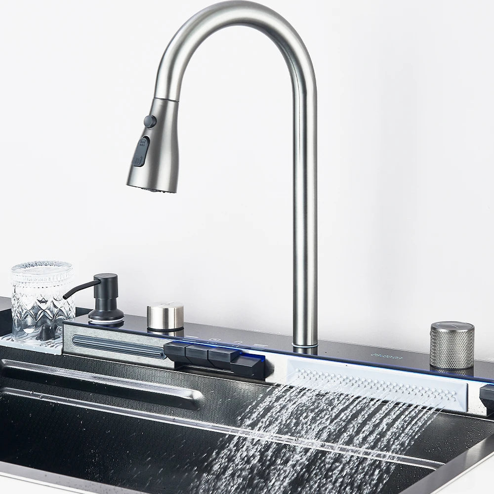 304 Stainless Steel Waterfall Sink Digital Display Large