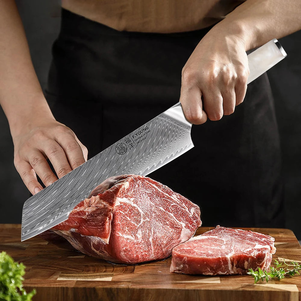 Young Japanese Kiritsuke Knife Damascus Steel Professional Chef