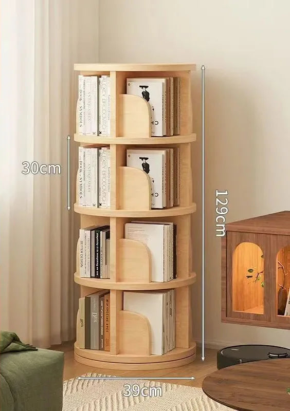 360 Degree Rotatable Solid Wood Bookshelf Simple Storage