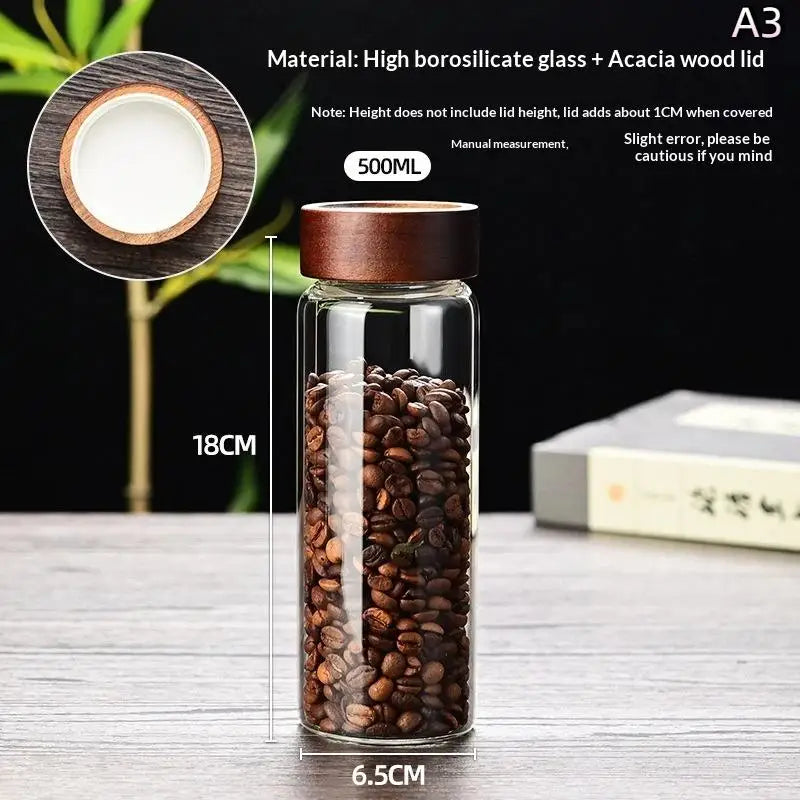Coffee Beans Sealed Tank Transparent Glass Container Wood