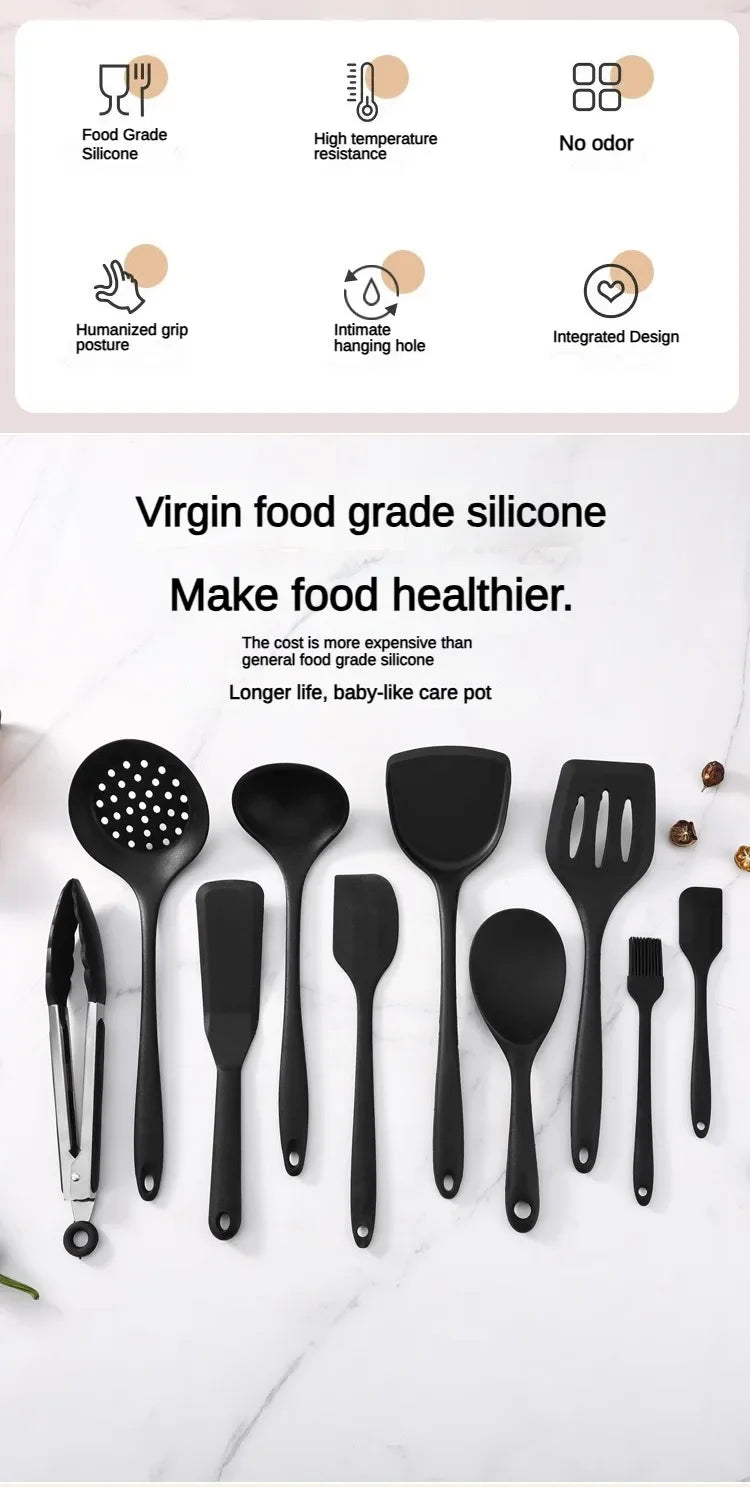 1/10pcs Food-Grade Silicone Heat-Resistant Slotted Spoon