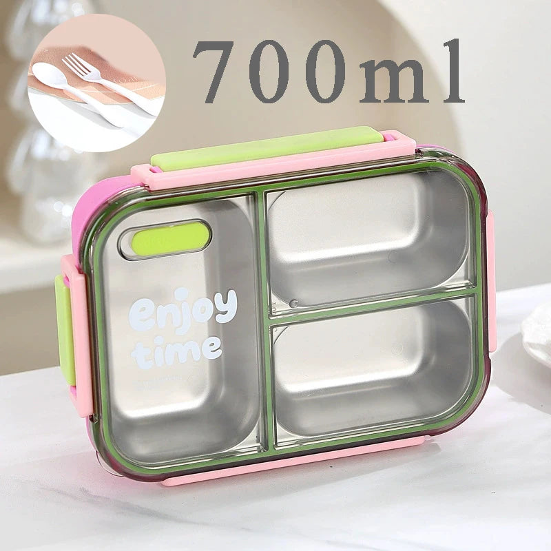 304 Stainless Steel Divided Lunch Box Fork Multi-Compartment