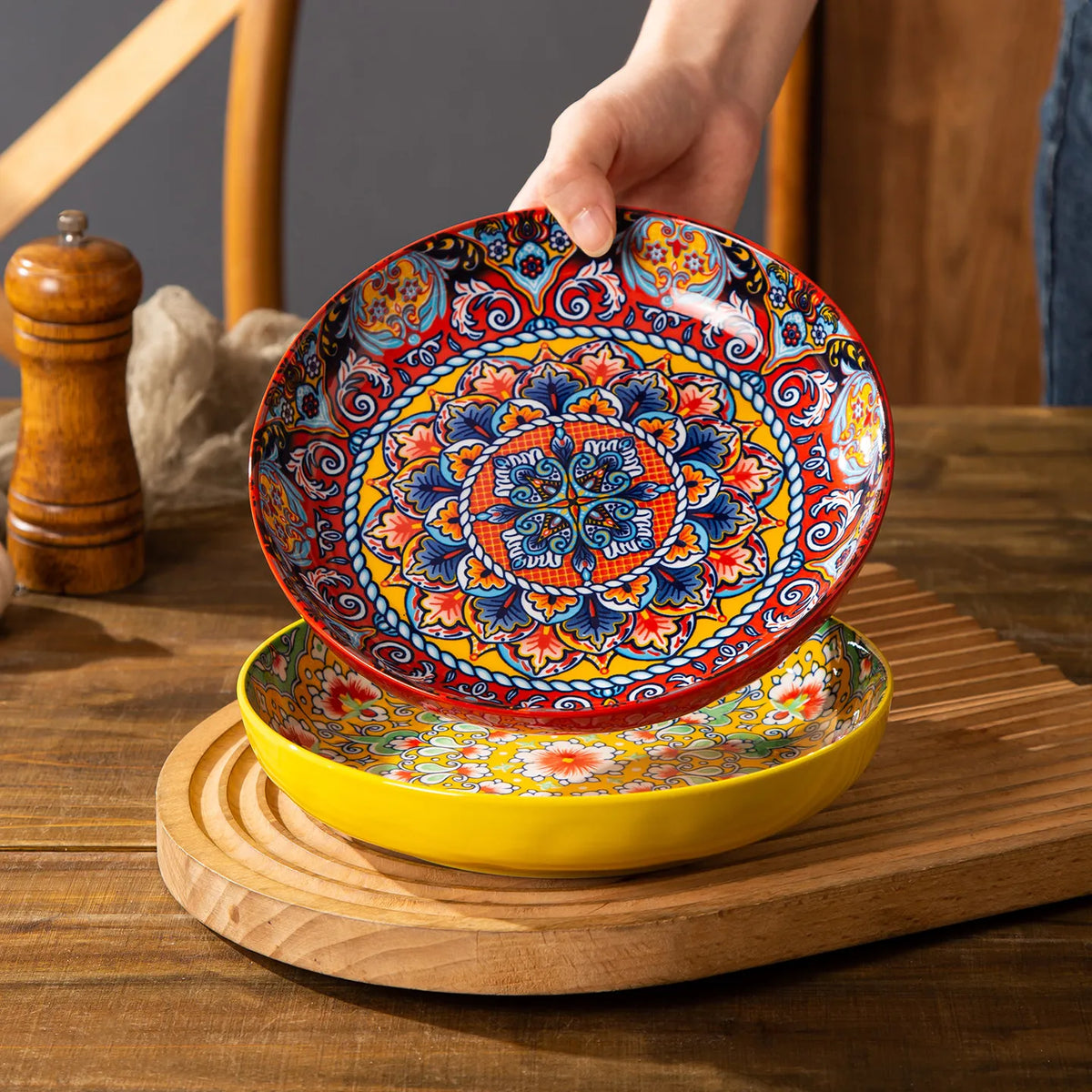 Bohemian Deep Ceramic Plate Dinnerware High-Quality Appearance