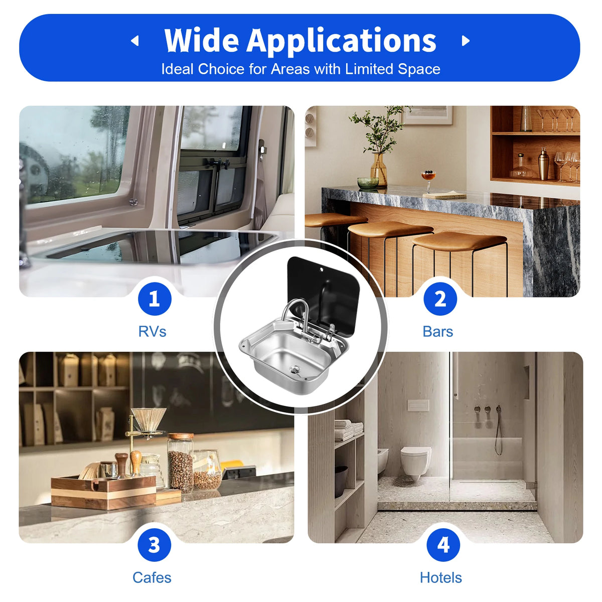 Rv Sink Foldable Tempered Glass Cover&Faucet Stainless Steel