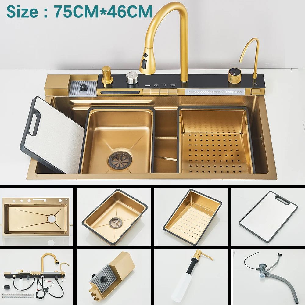 304 Stainless Steel Waterfall Sink Digital Display Large