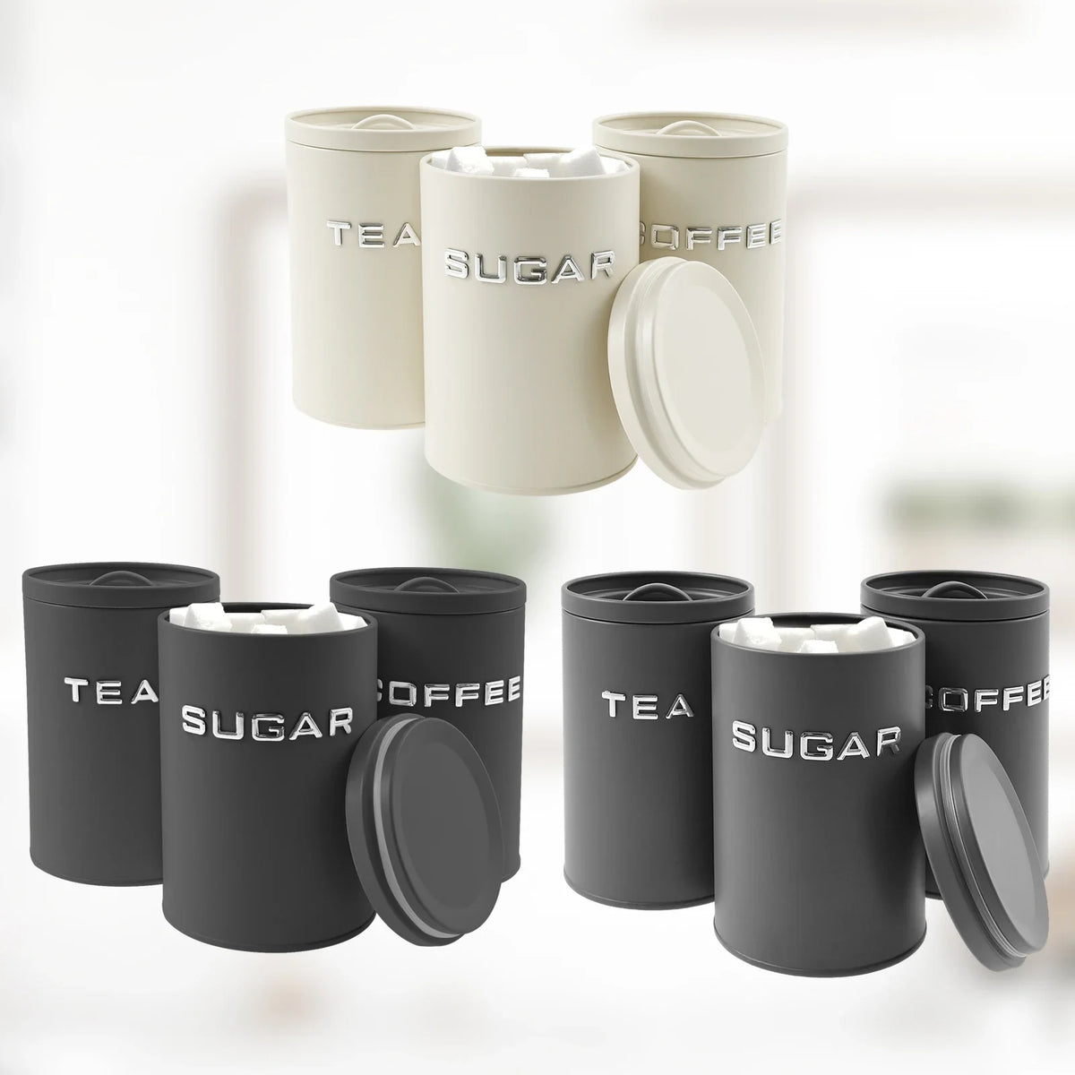 Tea Coffee Sugar Canister Jar Metal Round Container
