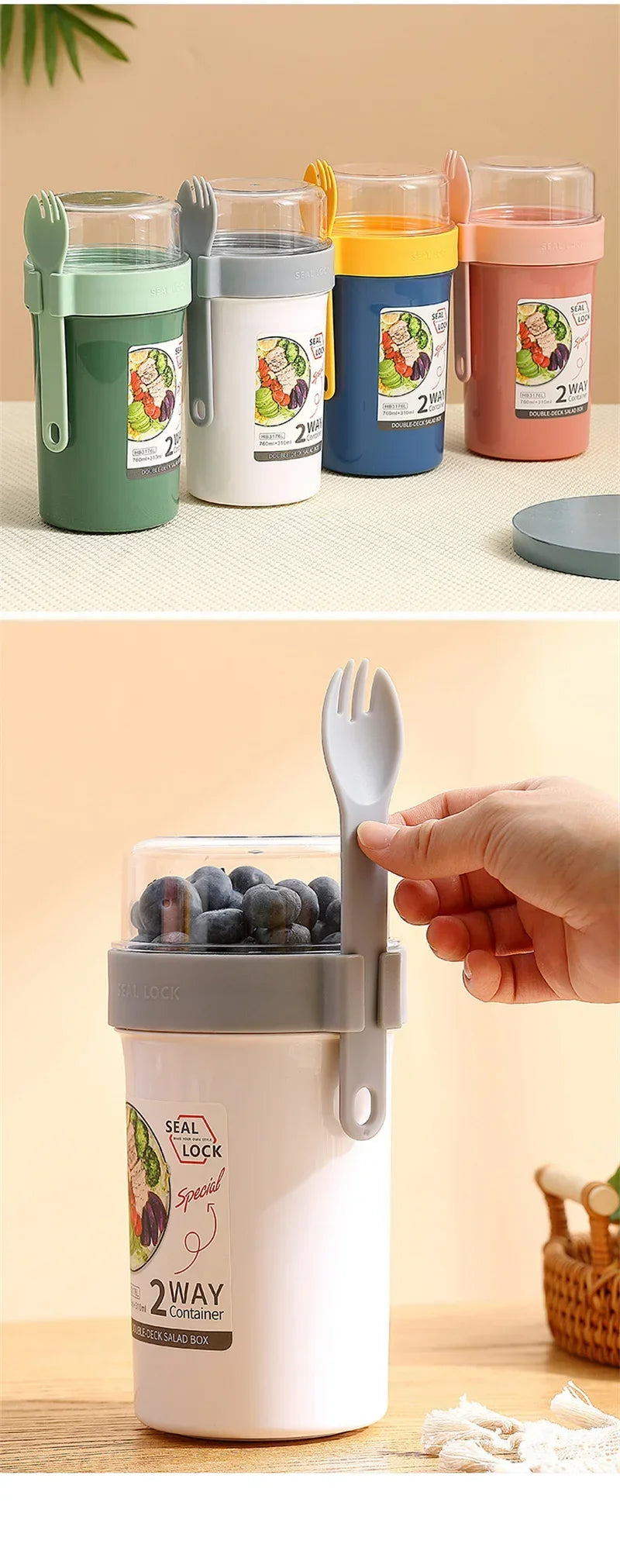 Bento Lunch Box Salad Oatmeal Breakfast Double Cup
