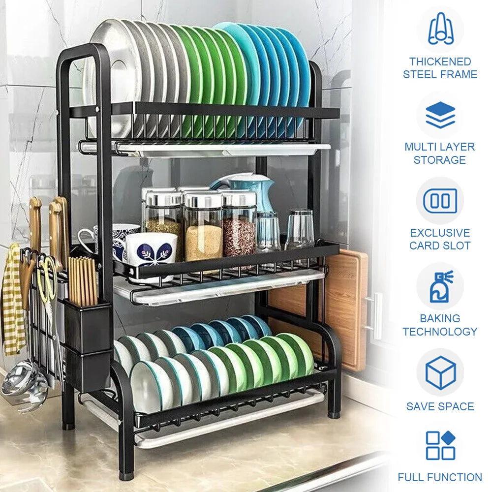 Dish Bowl Drainer Storage Rack Utensil Holder Dish