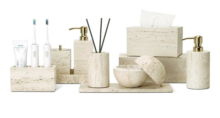 Travertine Bathroom Luxury Soap Dish Soap Dispenser Tissue