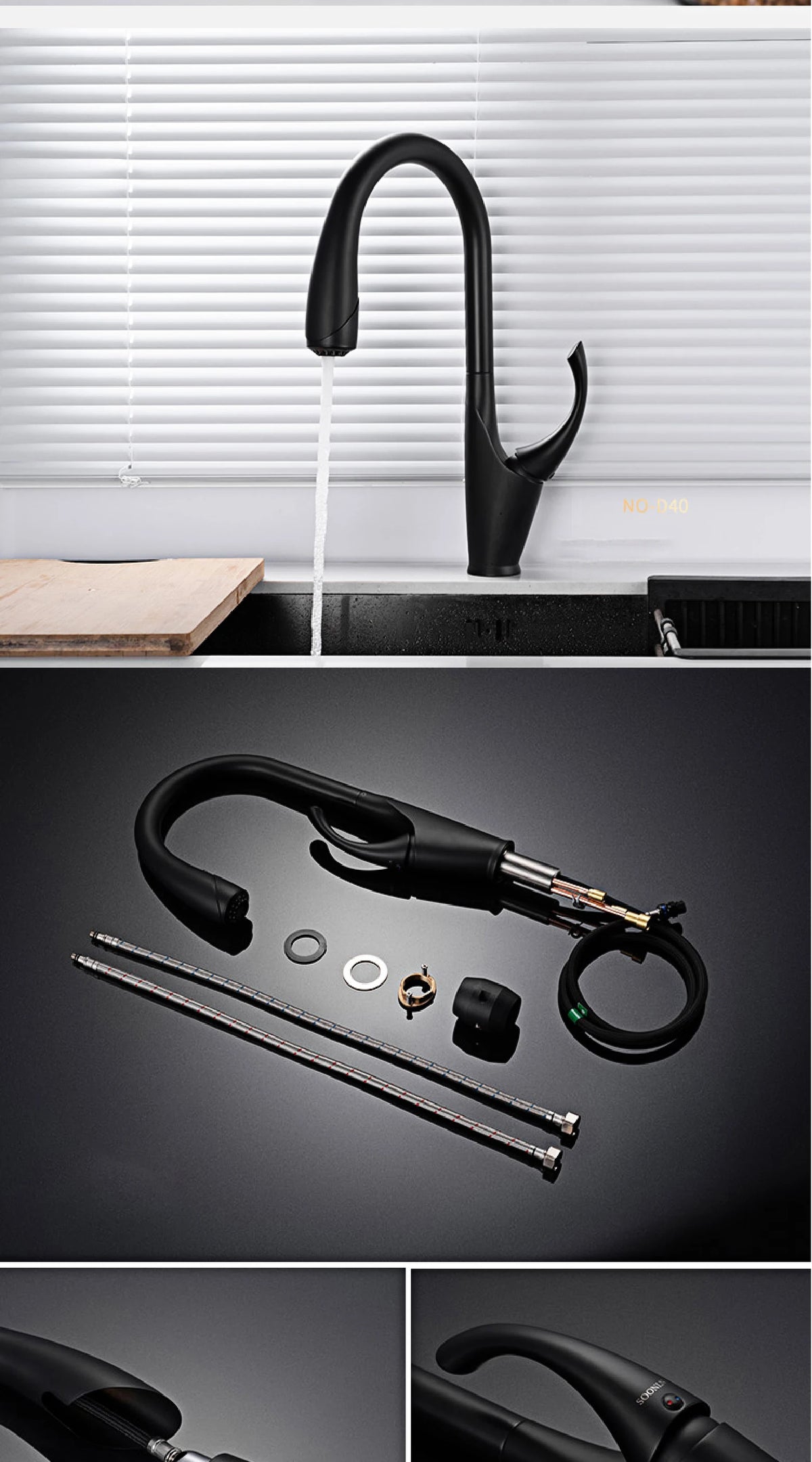 High End Touch Black Faucet Brass Pull Out