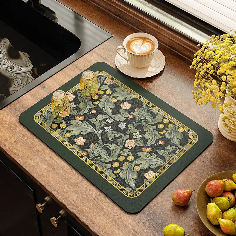 Retro Drying Mat Super-Absorbent Countertop Mat Tableware Drain