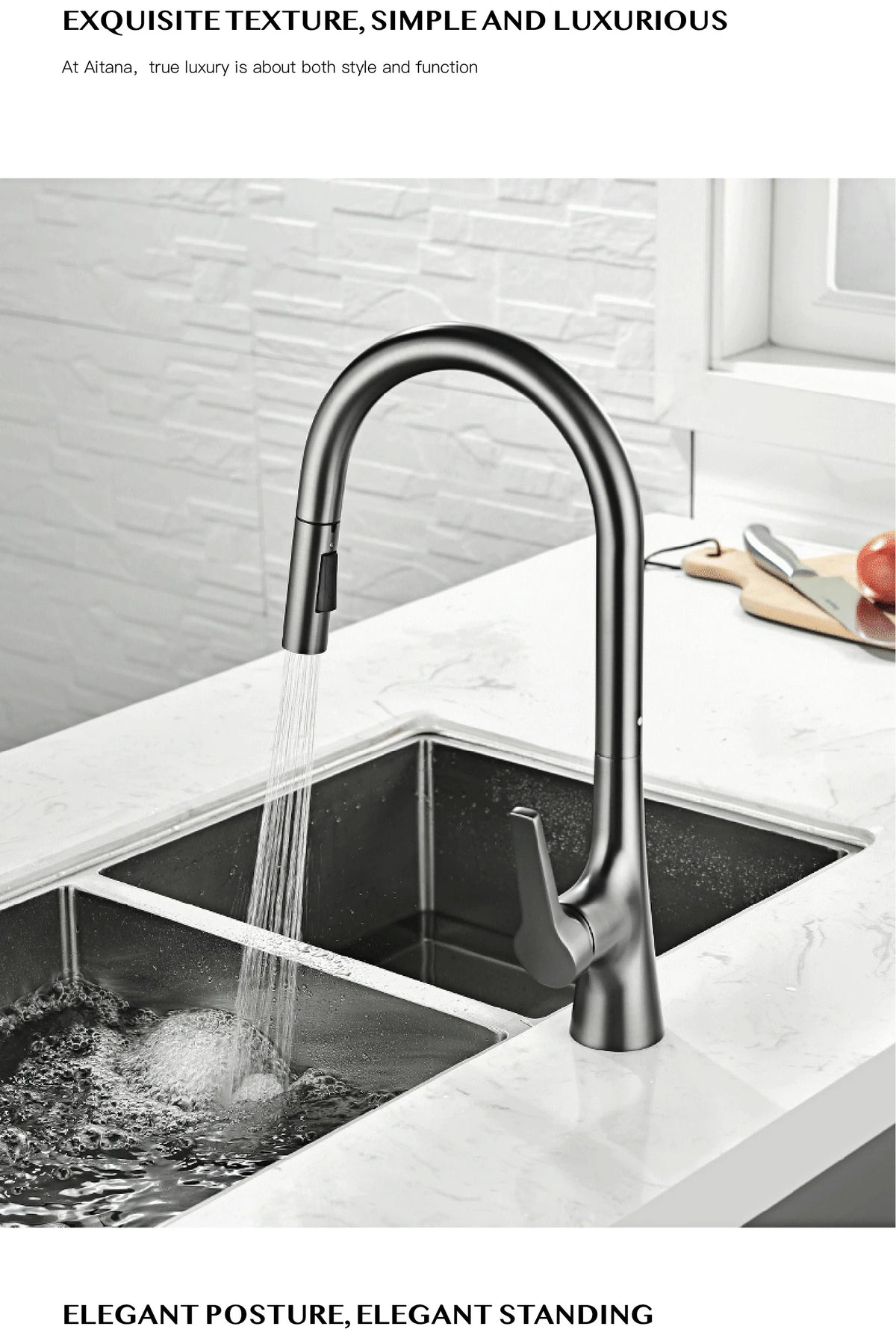 Aitana Modern Brushed Gold Faucet Handle Hole Ceramic