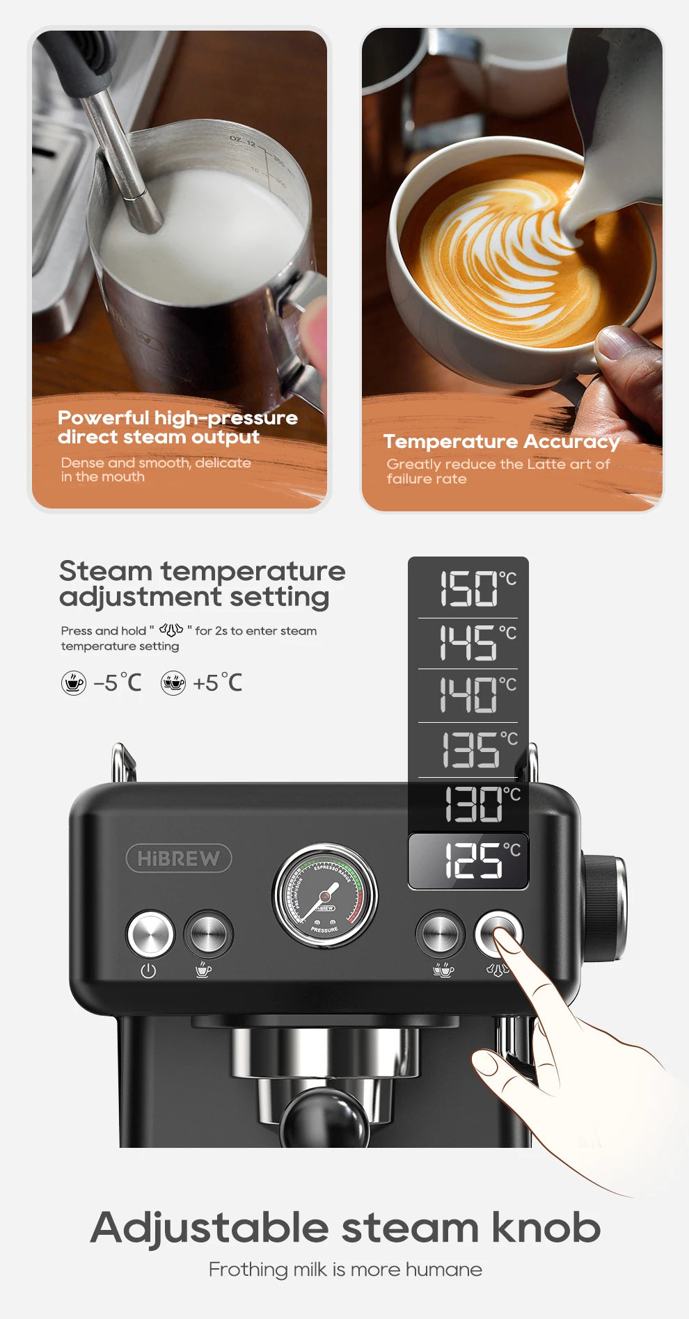 Hibrew H10a Black Espresso Machine Temperature Volume Pre