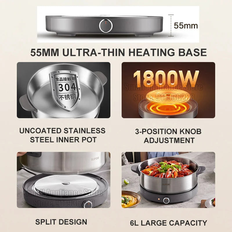 Supor 220v Multi Cookers Split Electric Pot 1-7