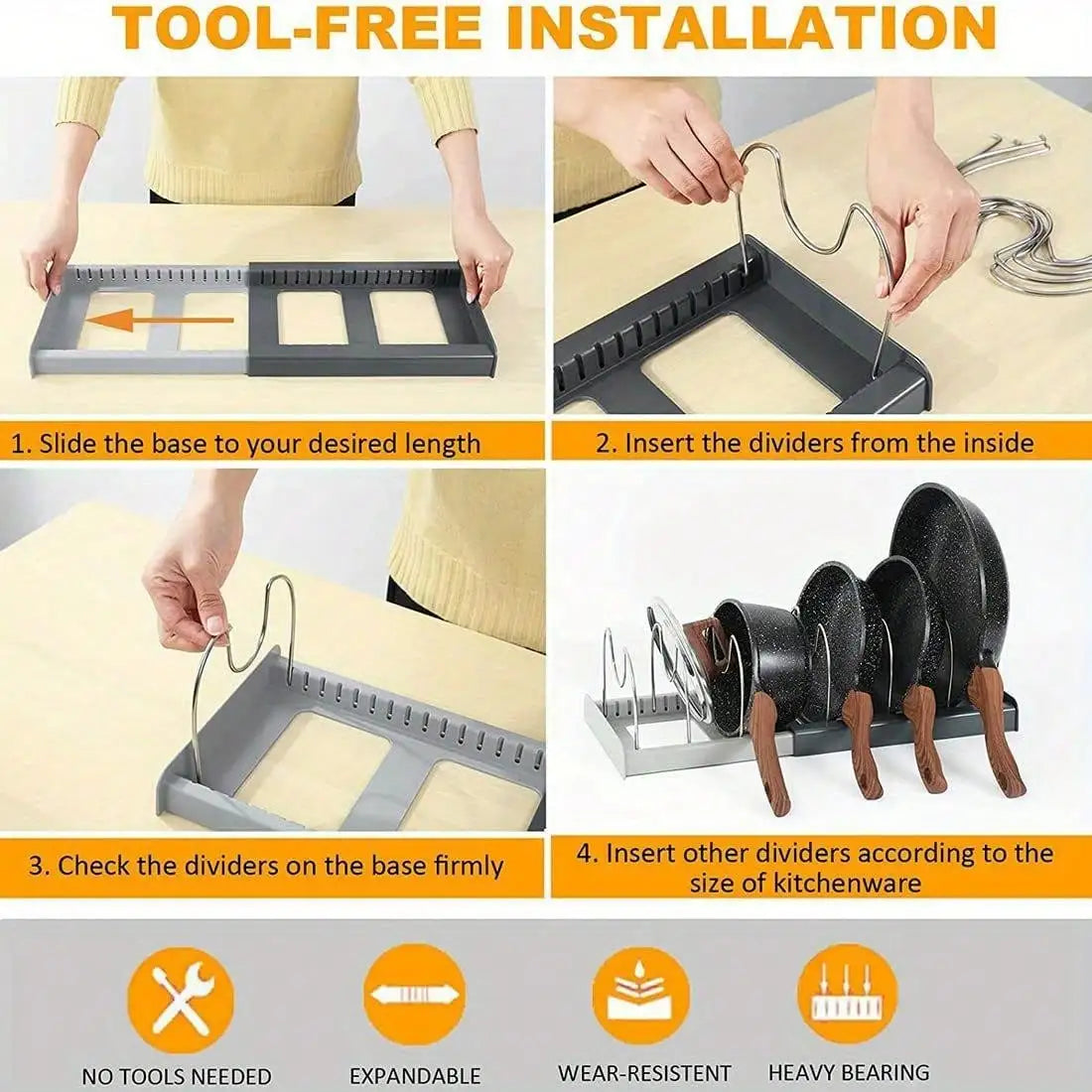 Expandable Pans Organizer Rack Cabinet Pan Rack Drawer