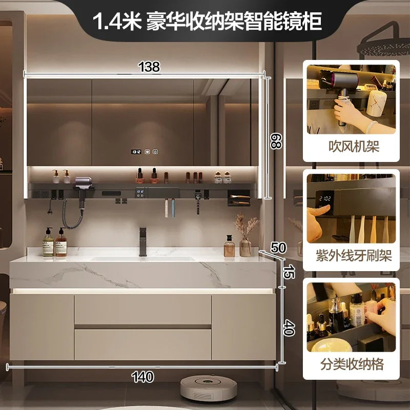 Partitions Storage Bathroom Cabinet Organizer Mirror Wall Shelves