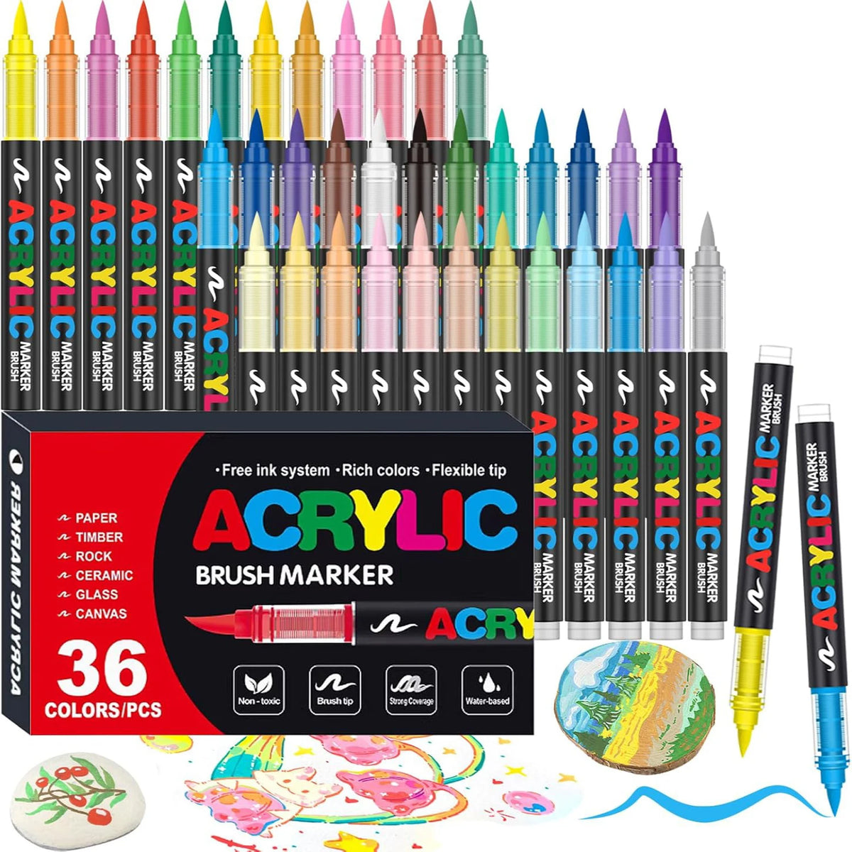 12-366 Colors Acrylic Marker Permanent Markers Brush Tip