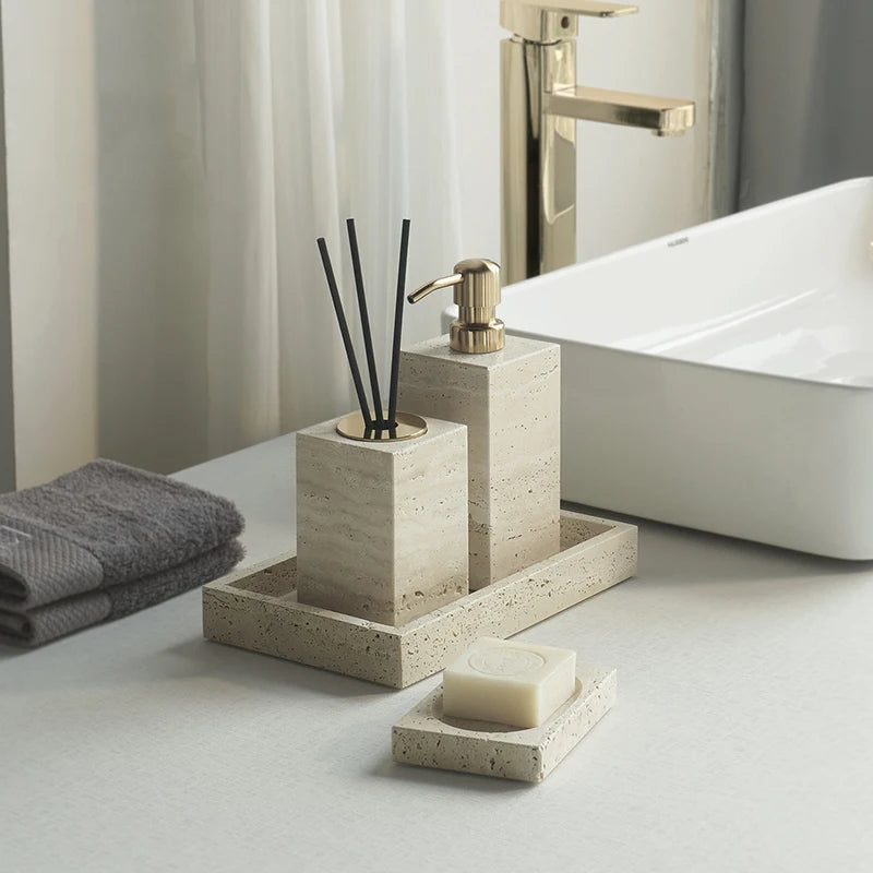 Travertine Bathroom Luxury Soap Dish Soap Dispenser Reed