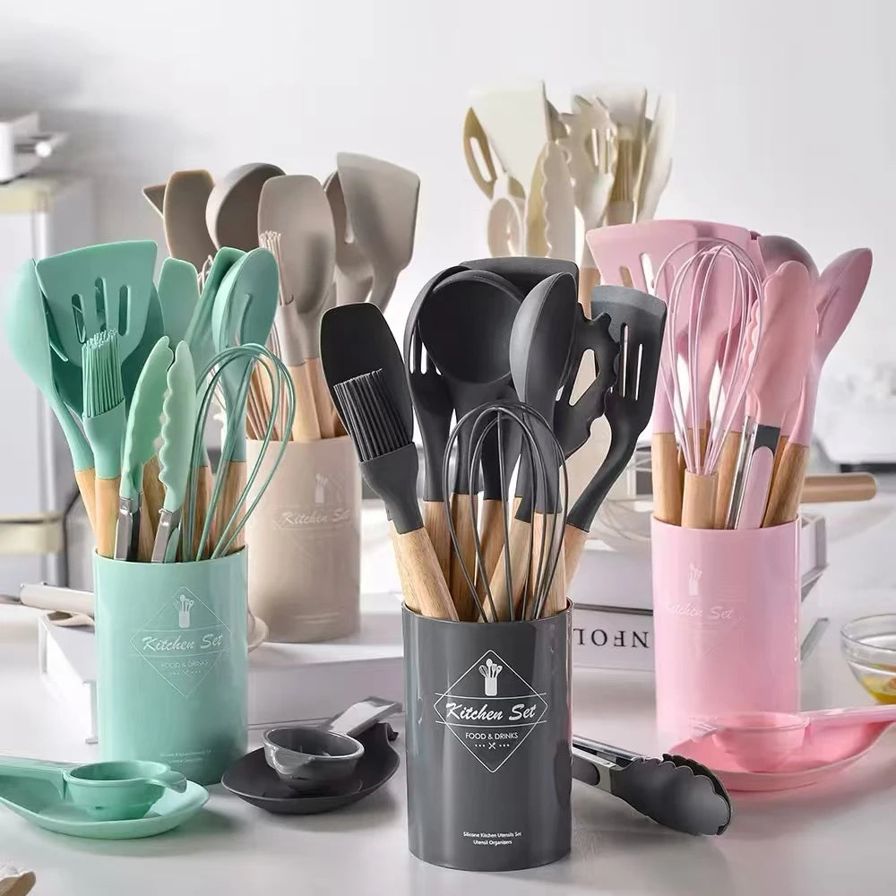 12pcs Silicone Cookware Cooking Baking Tableware Silicone Shovel