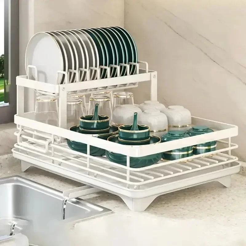 Adjustable Dish Drying Rack Drainboard Organizer Plates Over