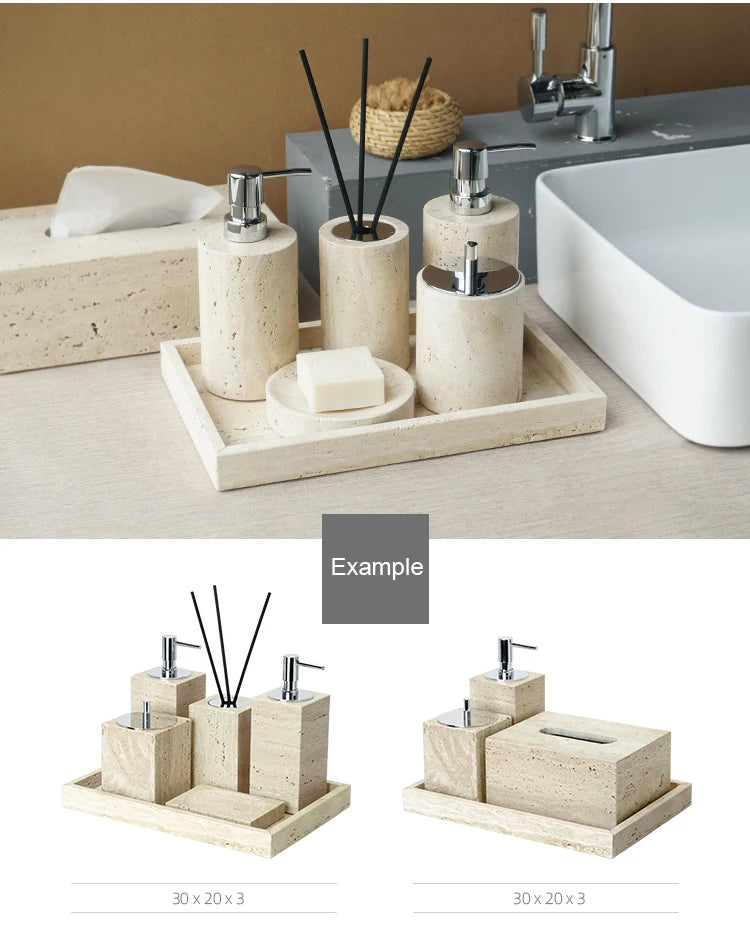 Beige Travertine Bathroom Natural Marble Soap Dispenser Soap