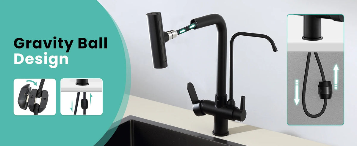Way Pure Water Filter Faucets Black Pull Out