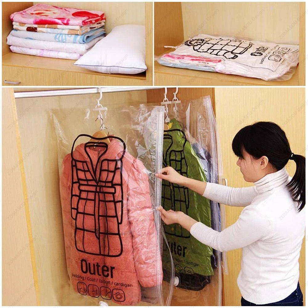 1-10pcs Hanging Vacuum Storage Bag Reusable Space Saver