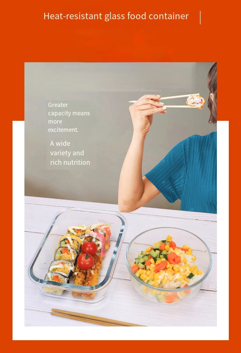 Transparent Glass Food Storage Container Heat Resistant Microwave