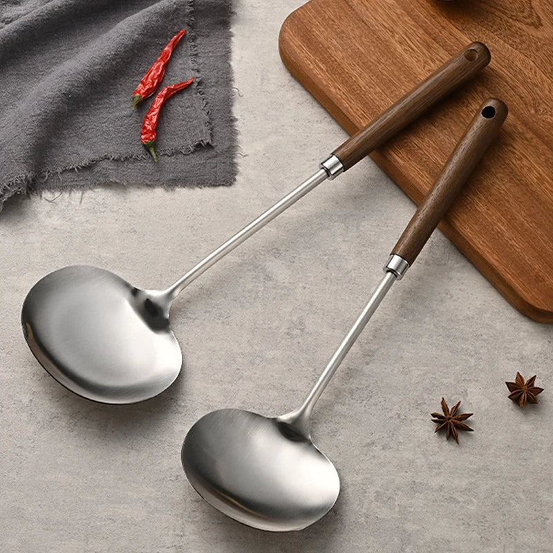 Stainless Steel Wok Spatula Chef-Specific Cooking Spoon Wooden
