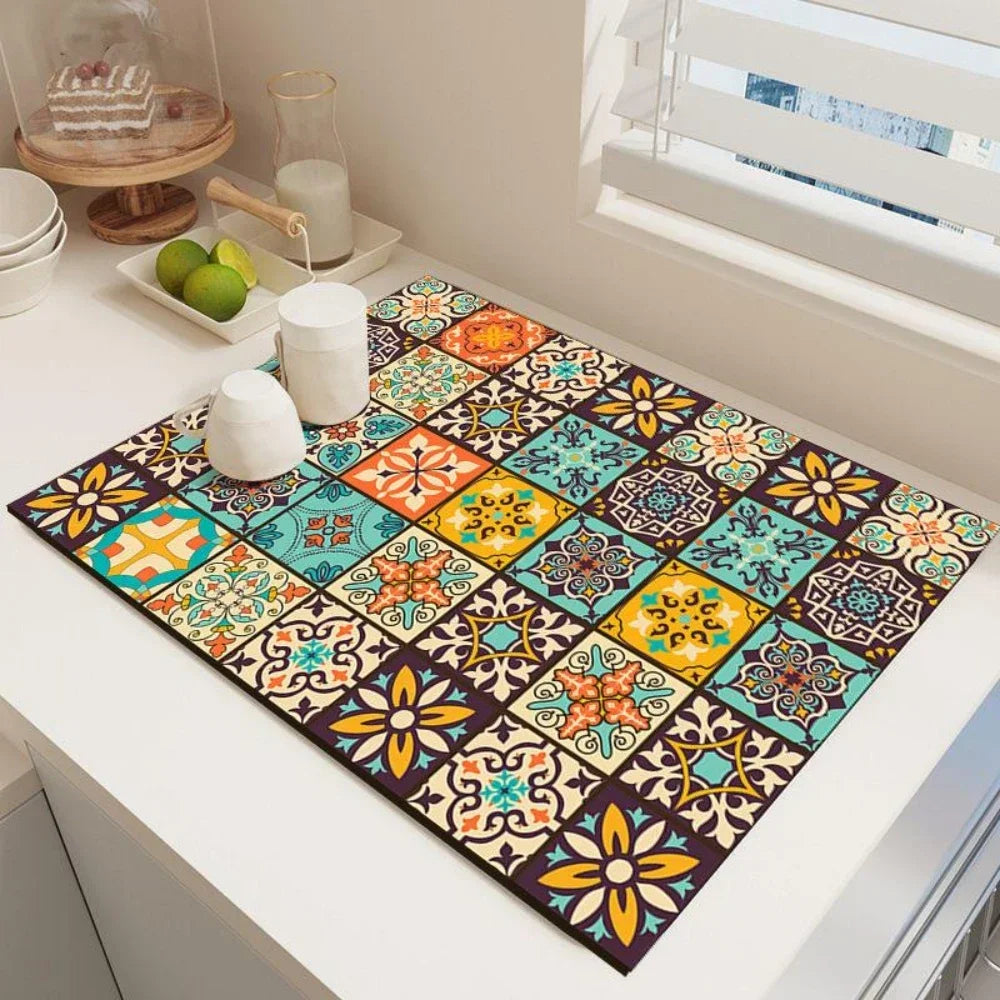Vikama Vintage Bohemian Dish Drying Mat Non-Slip Absorbent
