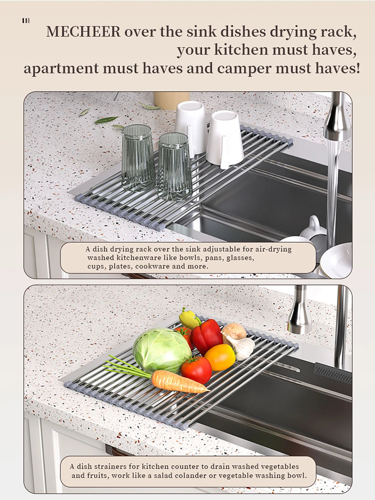 Roll Up Dish Drying Rack Over Sink Stainless