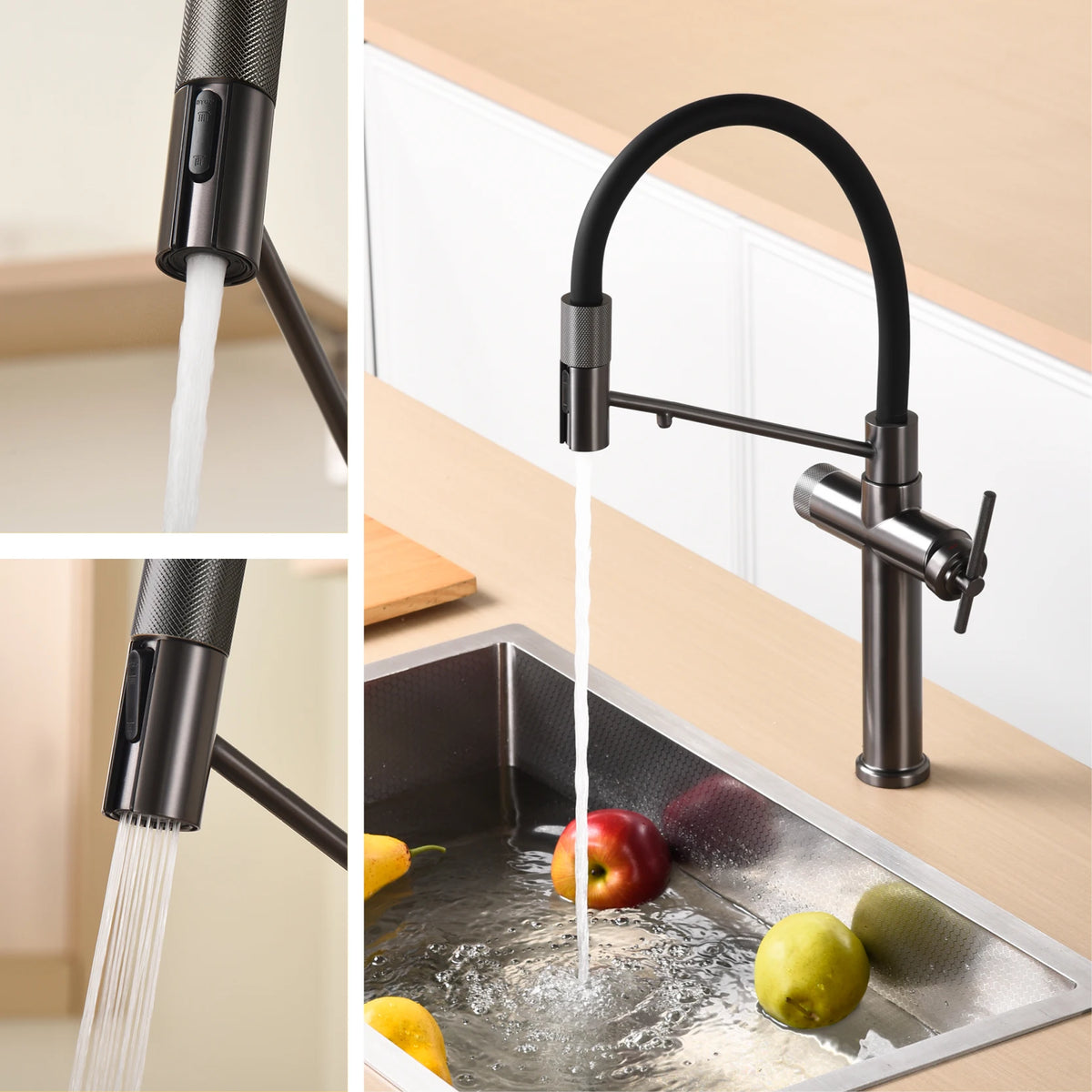 Modern Gun Grey Brass 3-In-1 Hole Faucet Separate