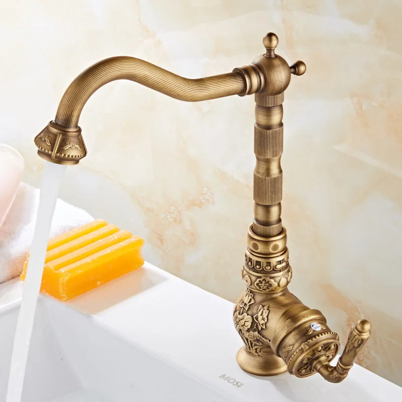 Faucet Vintage Antique Cold Rotating Bathroom Sink Carved