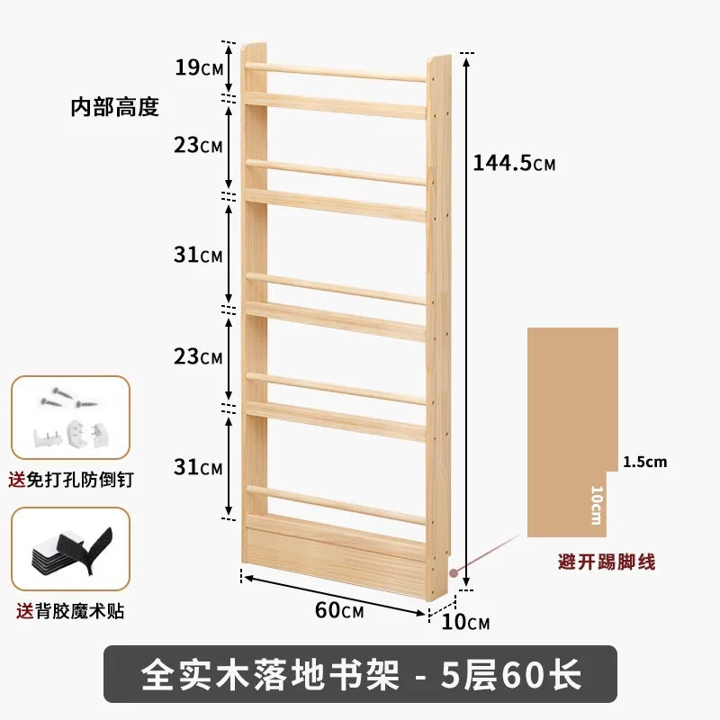 Solid Wood Narrow Bookshelf Door Backspace Saver Children