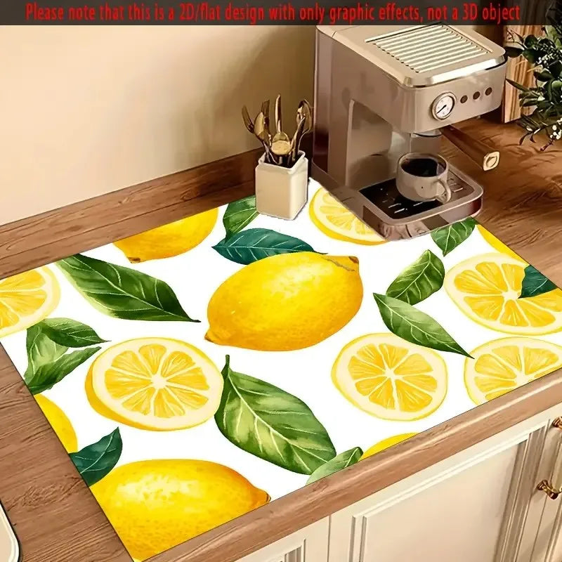 Lemon Printed Tableware Drying Mat Drain Pad Non-Slip