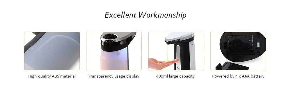 Touchless Automatic Liquid Soap Dispenser 400ml Hands-Free Sensor