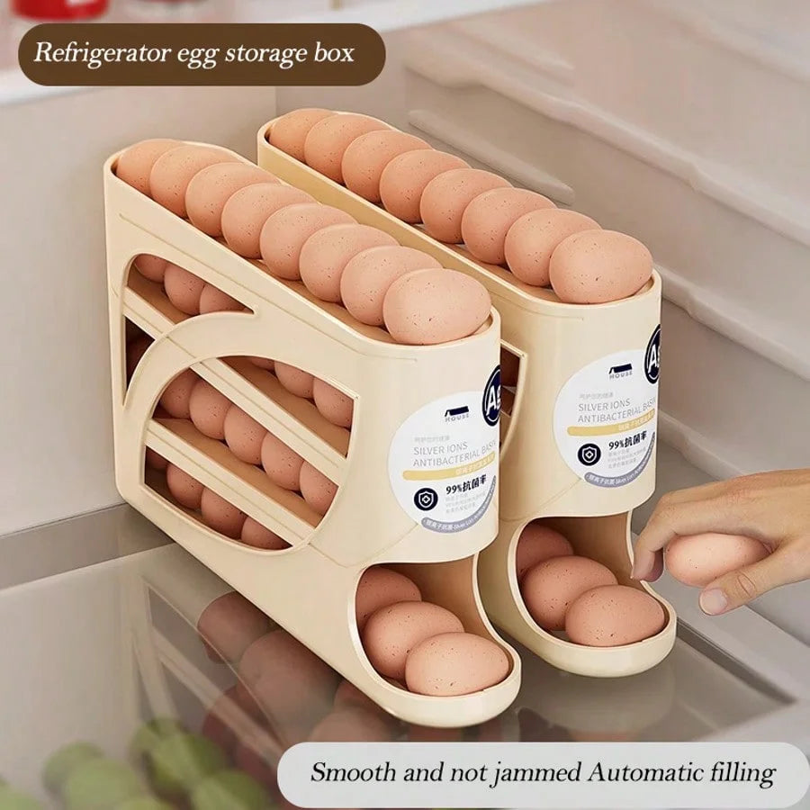 Automatic Rolling Egg Dispenser Organizer Refrigerator 4-Tier